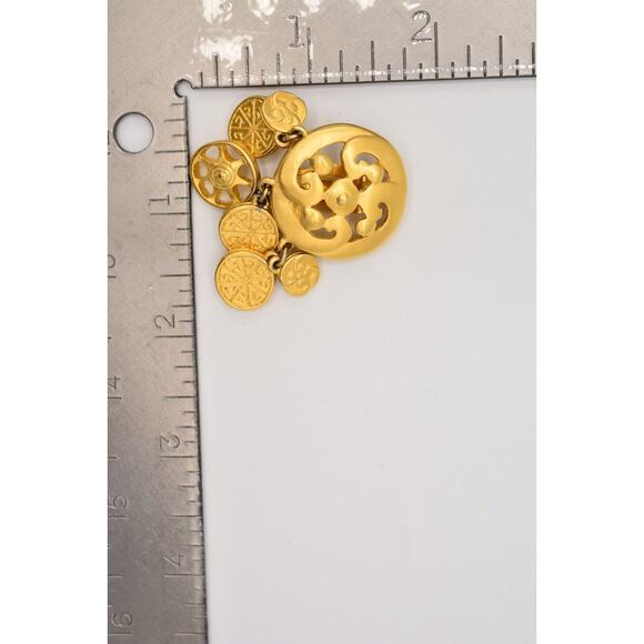 Givenchy Vintage Coin Clip On Earrings Brushed Gold Logo Etruscan Signed BinQ - Picture 12 of 12